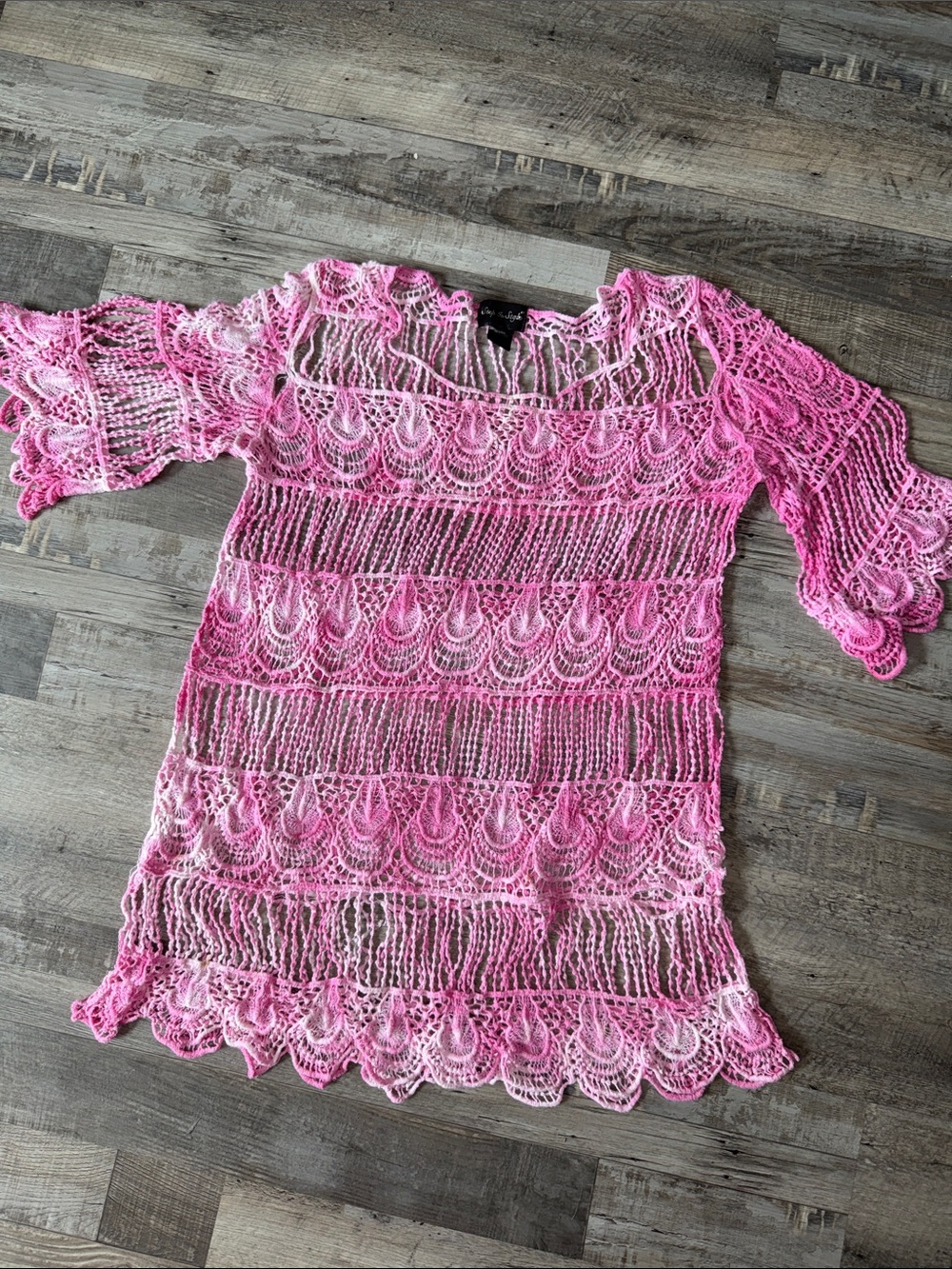 Pink Crochet Lace Swim Coverup Tunic